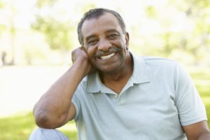 man happy with dental implants in Houston